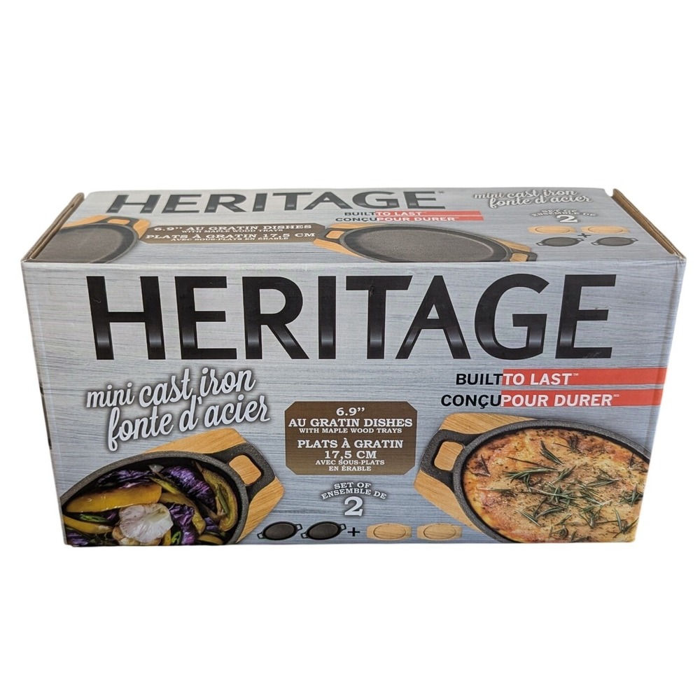 Heritage‎ 2-pack of mini cast iron skillets with maple wood serving trays